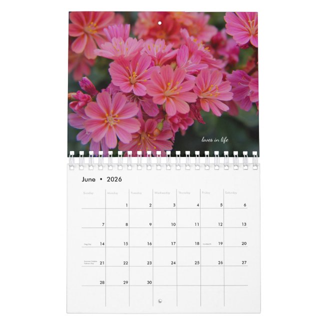 Pink Garden Flowers Calendar (Jun 2026)