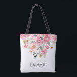 Pink Garden Flowers Floral Personalised Tote Bag<br><div class="desc">Gift this beautiful personalised tote bag featuring beautiful garden flowers blossoms in shades of pink and personalised in chic lettering.  MATCHING ITEMS in our store.</div>
