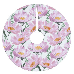 Pink Garden Flowers: Hand-Drawn Seamless. Brushed Polyester Tree Skirt