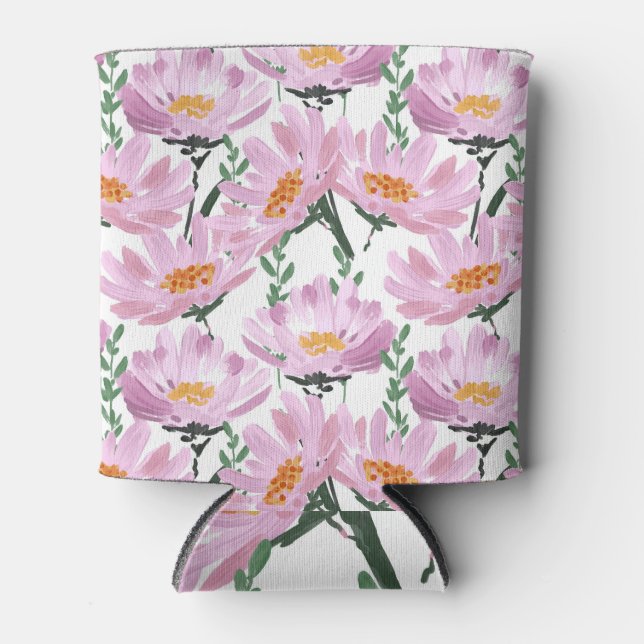 Pink Garden Flowers: Hand-Drawn Seamless. Can Cooler (Front)