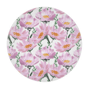 Pink Garden Flowers: Hand-Drawn Seamless. Cutting Board