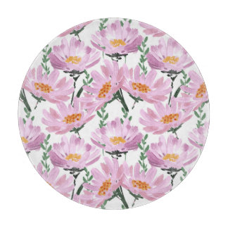 Pink Garden Flowers: Hand-Drawn Seamless. Cutting Board