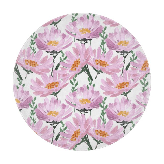 Pink Garden Flowers: Hand-Drawn Seamless. Cutting Board (Front)