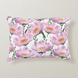 Pink Garden Flowers: Hand-Drawn Seamless. Decorative Cushion