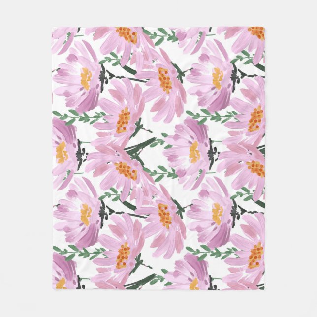 Pink Garden Flowers: Hand-Drawn Seamless. Fleece Blanket (Front)