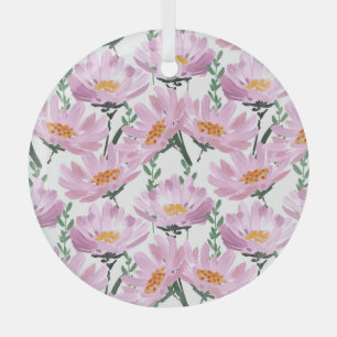 Pink Garden Flowers: Hand-Drawn Seamless. Glass Tree Decoration