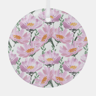 Pink Garden Flowers: Hand-Drawn Seamless. Glass Tree Decoration