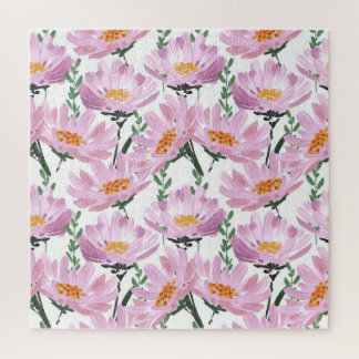 Pink Garden Flowers: Hand-Drawn Seamless. Jigsaw Puzzle
