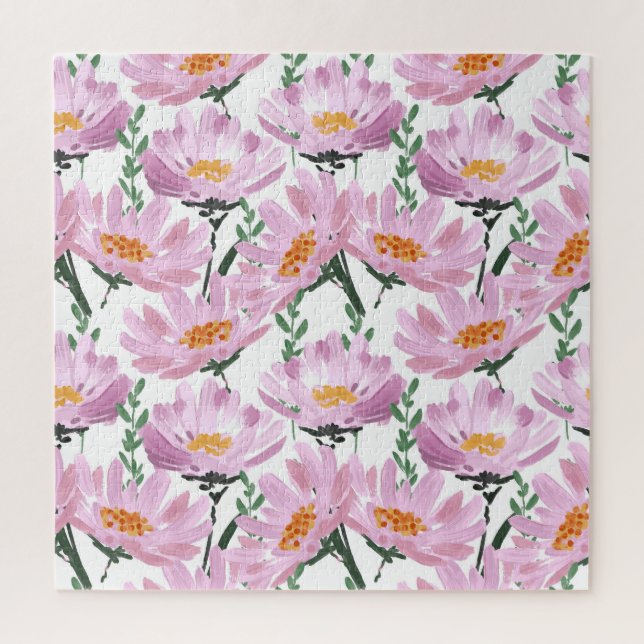Pink Garden Flowers: Hand-Drawn Seamless. Jigsaw Puzzle (Vertical)