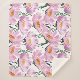 Pink Garden Flowers: Hand-Drawn Seamless. Sherpa Blanket