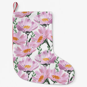 Pink Garden Flowers: Hand-Drawn Seamless. Small Christmas Stocking