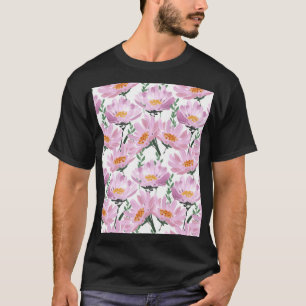 Pink Garden Flowers: Hand-Drawn Seamless. T-Shirt