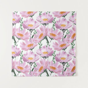Pink Garden Flowers: Hand-Drawn Seamless. Tapestry