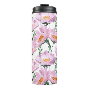 Pink Garden Flowers: Hand-Drawn Seamless. Thermal Tumbler