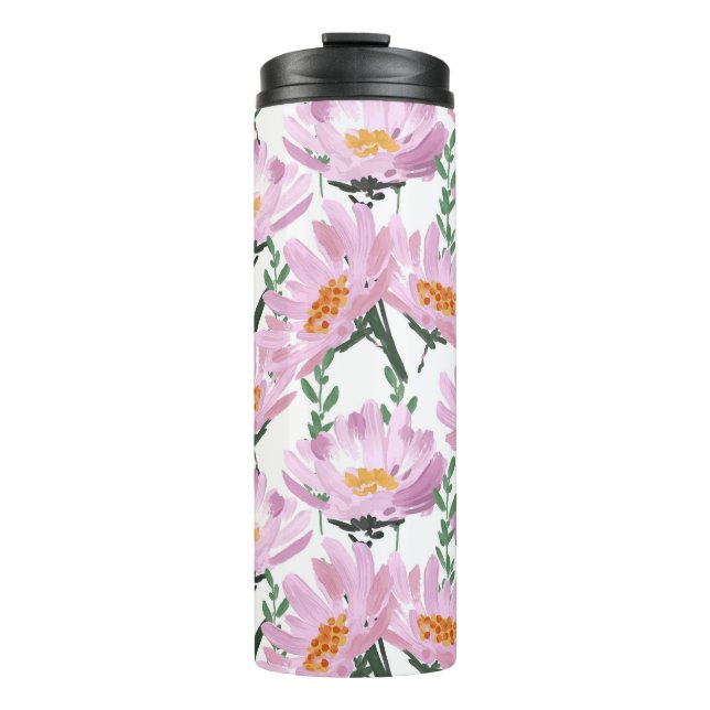 Pink Garden Flowers: Hand-Drawn Seamless. Thermal Tumbler (Front)