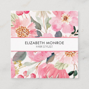 Pink Garden Flowers Salon Hair Stylist Makeup Square Business Card