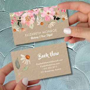 Pink Garden Flowers Salon Makeup Hair Stylist Business Card