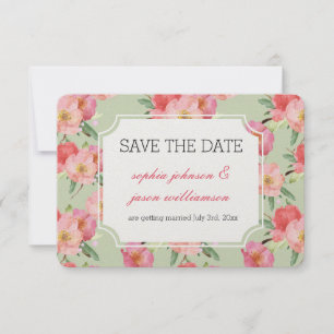 Pink Garden Flowers Watercolor save the date Invitation