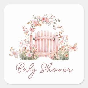 Pink Garden Girl Baby Shower Square Square Stick Square Sticker
