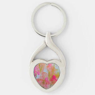 Pink Garden Metal Keychain