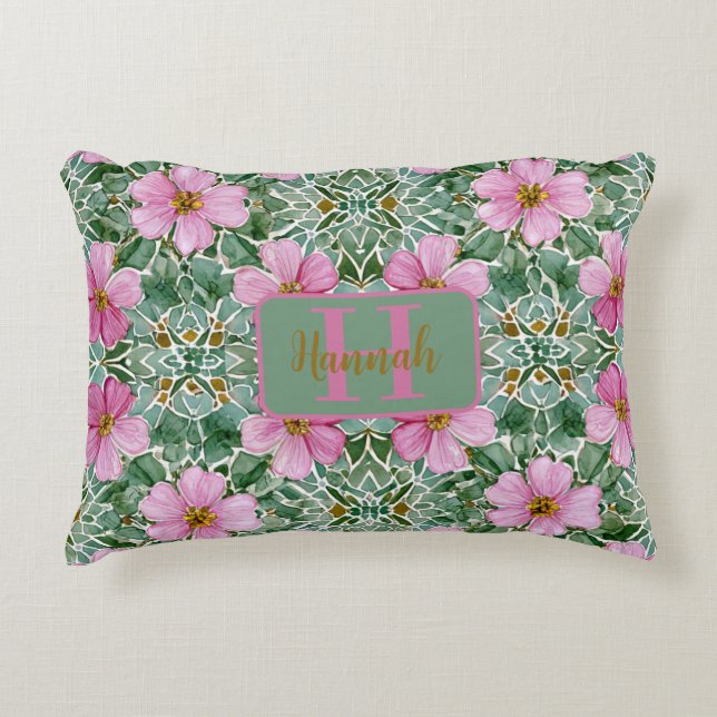 Pink Garden Mosaic Accent Pillow (Front)