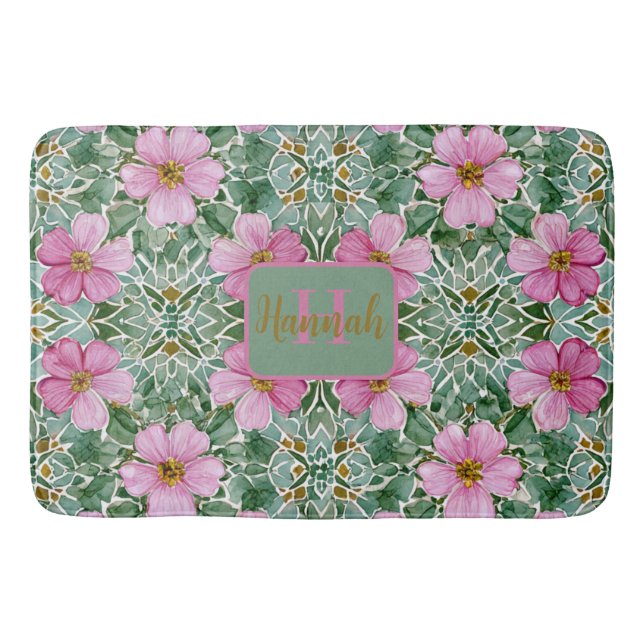 Pink Garden Mosaic Bath Mat (Front)