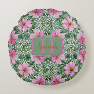 Pink Garden Mosaic Round Pillow