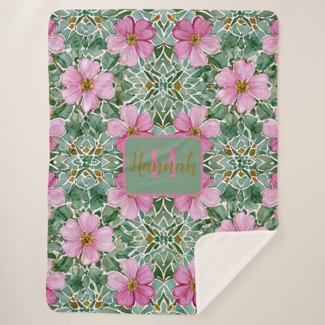 Pink Garden Mosaic Sherpa Blanket (Front)