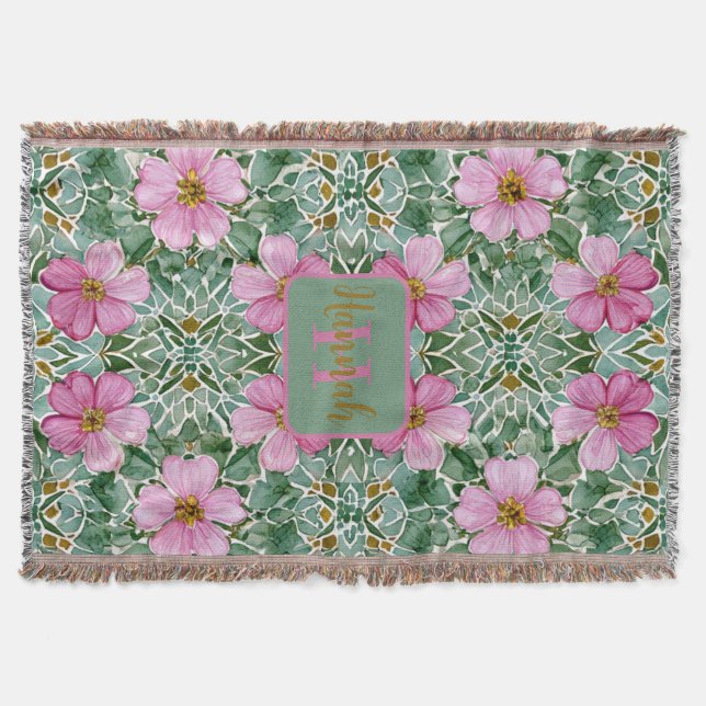 Pink Garden Mosaic Throw Blanket (Front)