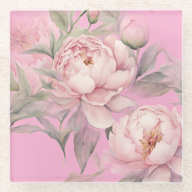 Pink Garden Peonies Coaster (Front)