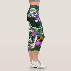Pink Garden Phlox Landscape with Cone Flowers Capri Leggings
