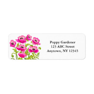 Pink Garden Poppy Flowers Label