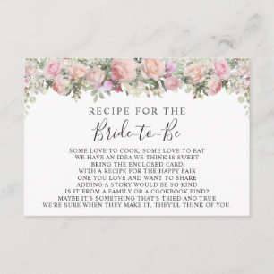 Pink Garden Rose Floral Bridal Shower Recipe Card