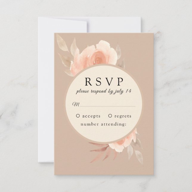 Pink garden rose in a frame Botanical wedding RSVP Card (Front)