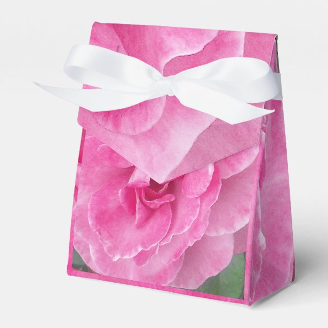 Pink Garden Rose Ribbon  Favour Box (Front Side)