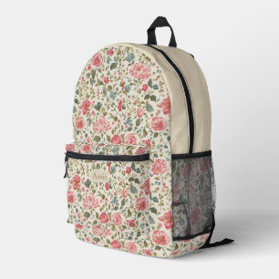 Pink Garden Roses Print Printed Backpack