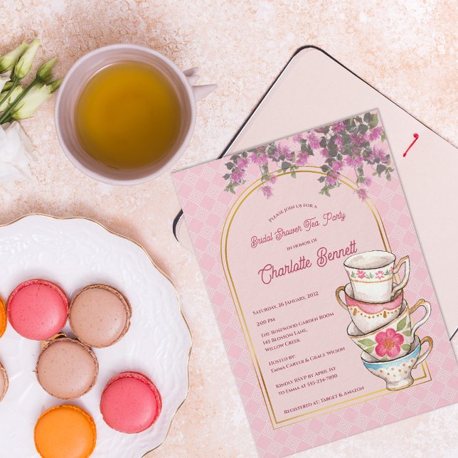 Pink Garden Teacup Floral Tea Party Bridal Shower Invitation (Pink Garden Teacup Floral Tea Party Bridal Shower Invitation)