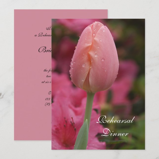Pink Garden Tulip Wedding Rehearsal Dinner Invite (Front/Back)