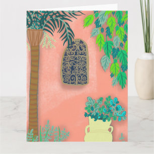Pink Garden Wall Palm Tree Morocco Card