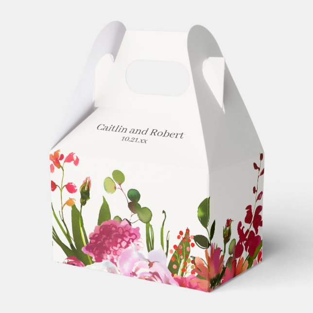 Pink Garden Watercolor Floral Wedding Favour Box (Front Side)