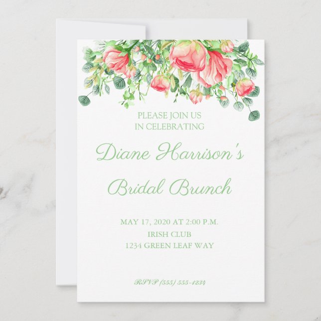 Pink Garden Watercolor Rose Bouquet Bridal Shower Invitation (Front)