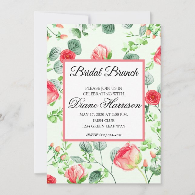 Pink Garden Watercolor Rose Bouquet Bridal Shower Invitation (Front)
