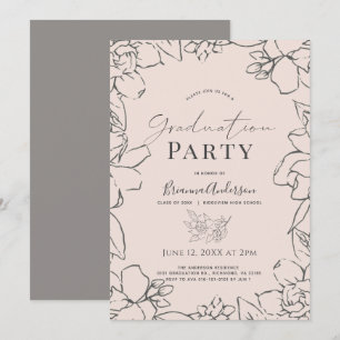 Pink Gardenia Floral Graduation Invitation