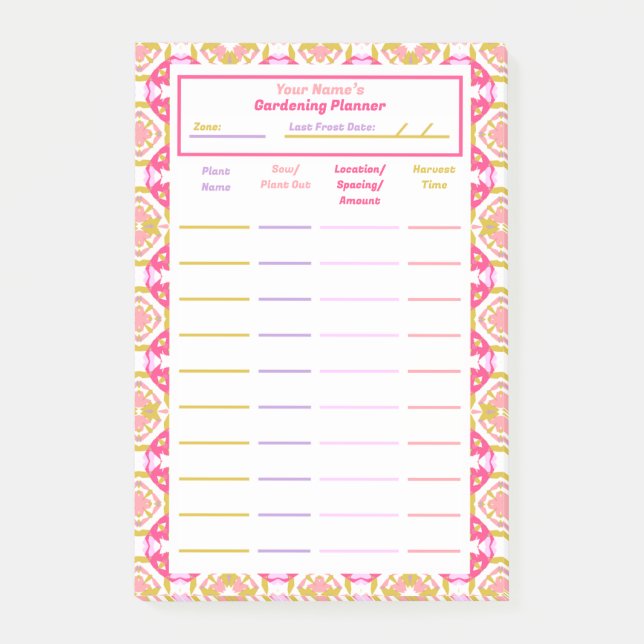 Pink Gardening Planner Allotment Homestead Plan Post-it Notes (Front)