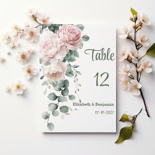 Pink garland peonies eucalyptus leaf Table Numbers