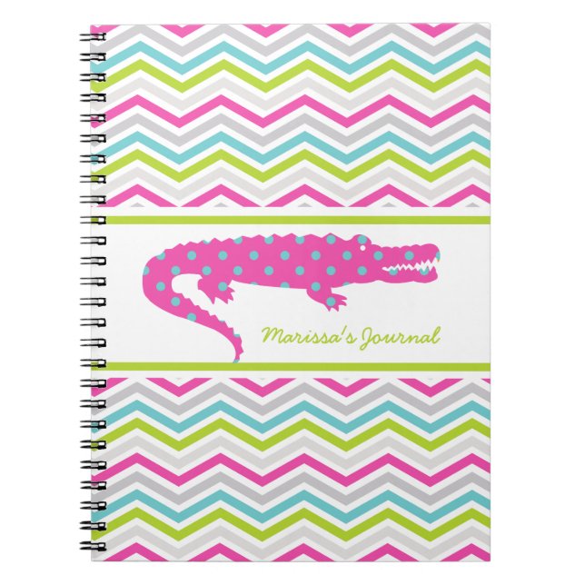 Pink Gator on Chevron Personalised Notebook (Front)