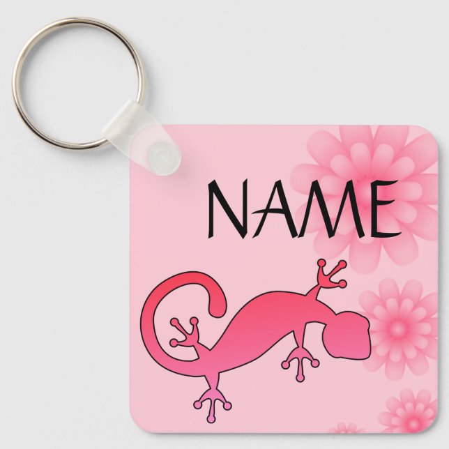 Pink Gecko Custom Name keychain - Add your name (Front)