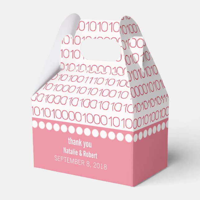 Pink Geek Chic Binary Code Favour Boxes (Front Side)