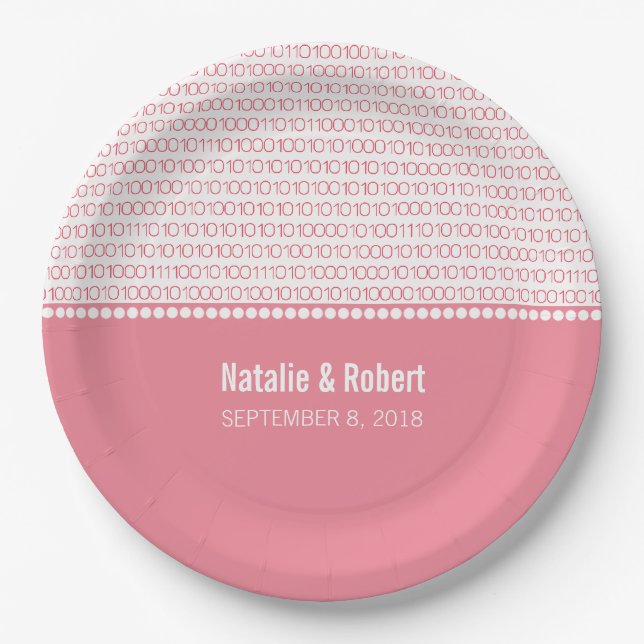 Pink Geek Chic Binary Code Paper Plates (Front)