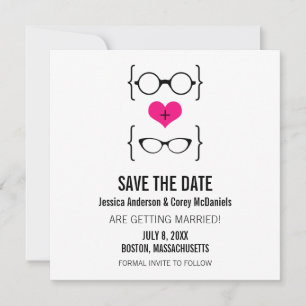Pink Geeky Glasses Save the Date Announcement